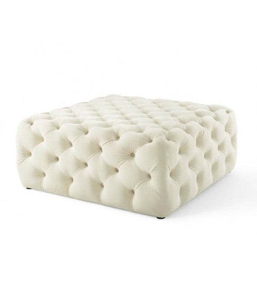 Luxurious Cream Velvet Chesterfield Footstool - Squared Design, 90cm X 90cm - UK Luxury Furniture